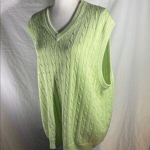 Brooks Brothers Light Green Cable Knit V-Neck Sweater Vest